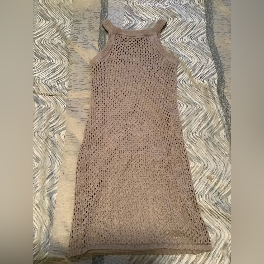 Beige brown crochet mini dresss